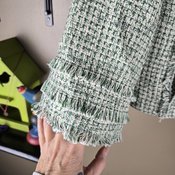 Chico's Green Metallic Fringe Tweed Jacket  Size 3 (16) - Picture 7 of 16